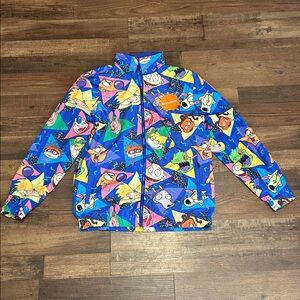 Nickelodeon Blue and Orange Mesh Jacket Large Windbreaker